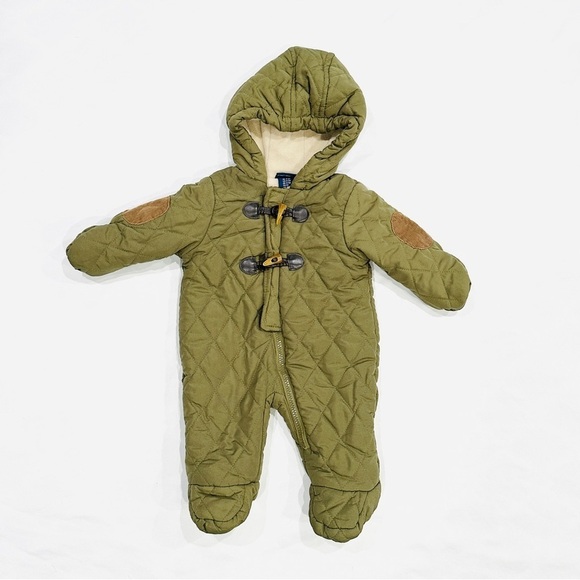 Rugged Bear Green Quilted Fleece Lined Toggle Buttons Baby Bunting Snowsuit - Picture 1 of 8